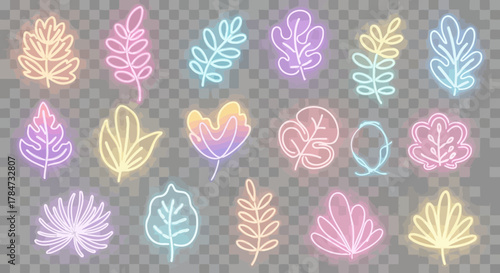 Whimsical neon leaves collection for vibrant designs, perfect for adding a touch of modern nature to any project, originally a scalable vector graphic