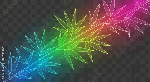 Stunning rainbow bamboo branches, vibrant modern design for posters, banners, and websites, evoking tranquility and nature's beauty, calming zen style art