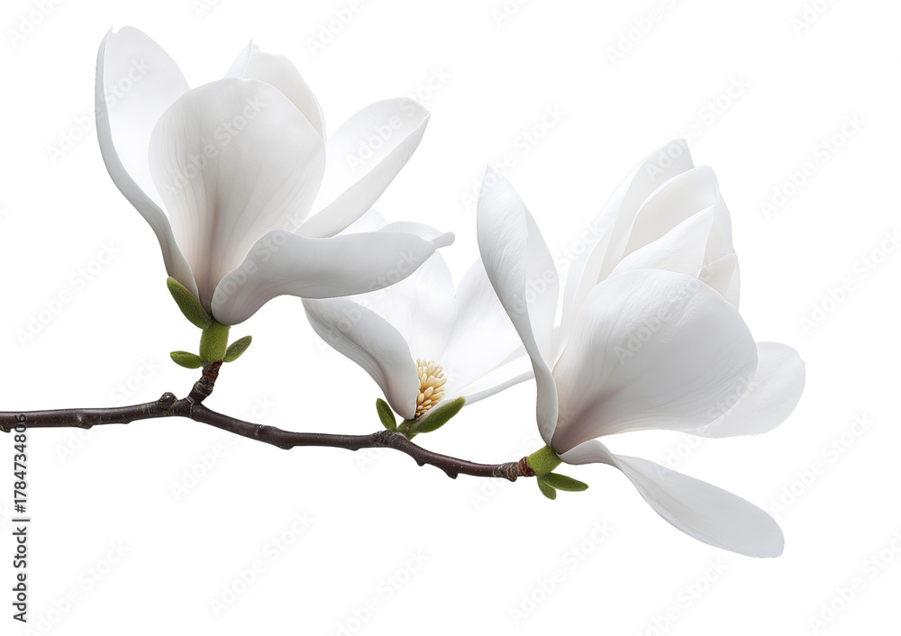 Obraz premium White Magnolia Flowers on Branch isolated on a transparent background