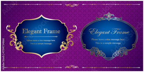 高級感のあるエレガンスなフレームセット、装飾、飾り罫、上品な背景、ゴールド、ブルー 、パープル