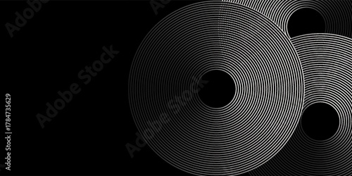 Abstract grey and red circle line vector on dark background. Modern simple overlap circle lines texture creative design. Aesthetic suit for poster, cover, banner, flyer, brochure