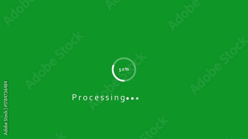 White processing progress circle with 30 percent completion on green background loading percentage
