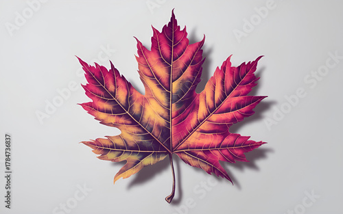 Highly detailed vivid illustration of a single maple autumn leaf with surreal lighting and soft shading isolated cleanly on a white background
