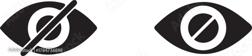 Two black eye icons one with a slash indicating no or hidden and one with a circle and slash indicating forbidden or blocked
