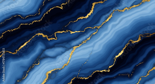 Luxury blue marble background with golden veins and abstract texture