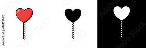 Heart-shaped lollipop — A red heart-shaped lollipop on a striped stick, representing sweetness, affection, and romantic gestures during love celebrations.