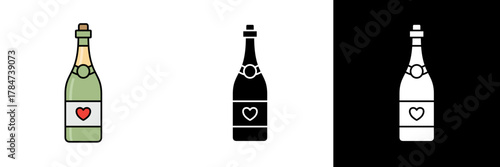 Bottle with heart label — A green champagne or wine bottle with a small red heart on the label, representing celebration, love, and joyful moments together