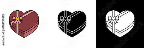Heart-shaped gift box — A cute heart-shaped gift box tied with a golden ribbon, symbolizing love and affection, often used for Valentine’s Day or romantic occasions.