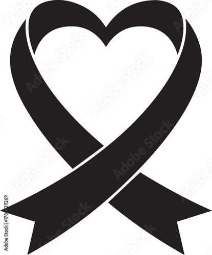 World aids day black ribbon heart symbol raising awareness and support for hiv victims