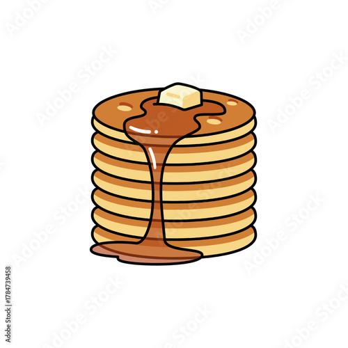 A stack of golden pancakes topped with butter and syrup dripping down, symbolizing a delicious breakfast treat full of warmth and sweetness.