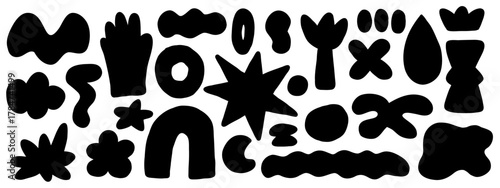 Minimal abstract layout with artsy shapes and naive rhythm. Funky cutout shapes set. Ideal for digital collages or fun graphic compositions