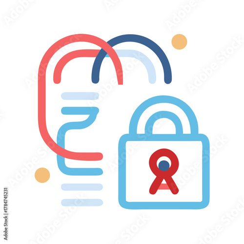 Modern padlock icon with abstract shapes and privacy elements
