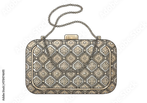Bejeweled clutch shimmering gold  silver chain handle