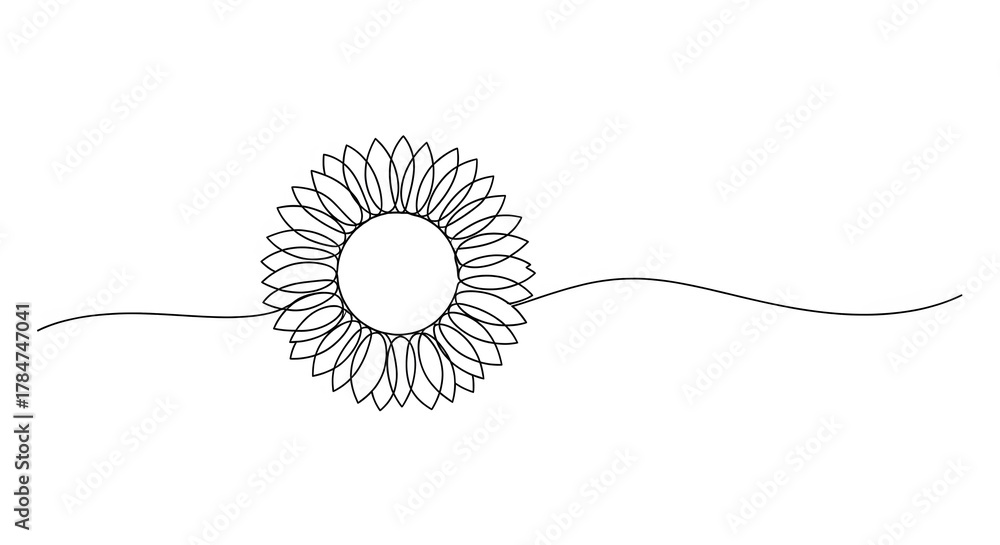 Obraz premium Minimalist Black Line Drawing of Sunflower with Flowing Line Art