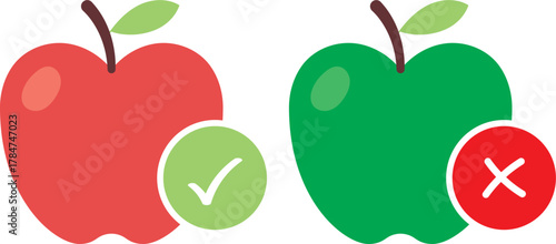 A juicy red apple with green leaves, sometimes featuring a worm, is a natural illustration or vector icon of healthy fruit and food
