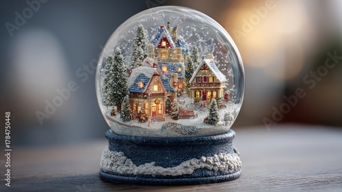 snow globe with miniature Christmas village inside,
