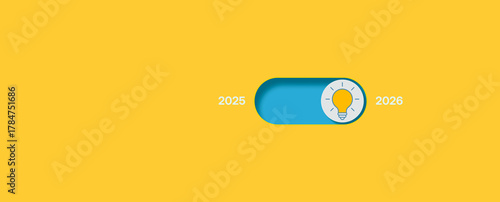 Creative idea concept 2026 innovation switch between years 2025 and 2026, symbolizing new beginnings, inspiration, and future growth in technology and business design transition background