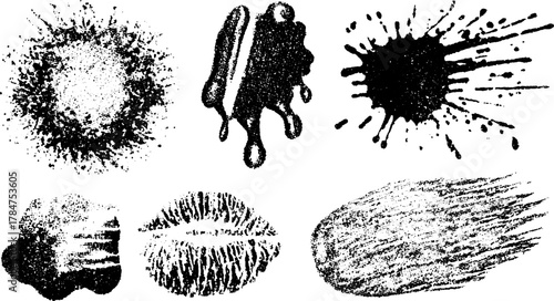 Engraving and line drawing texture elements create a unique artistic vector illustration. Vintage style inks and splashes enhance the design.