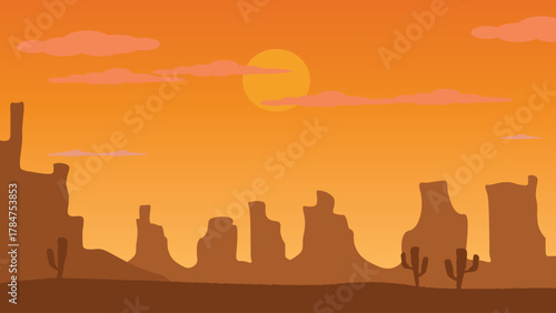 Sunset dry desert mountains cactus