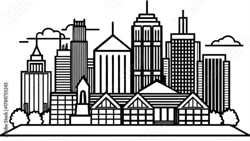 Very beautiful architectural view of downtown Detroit, Michigan, featuring modern and historic buildings, strong geometric lines, warm natural light, and a realistic vibrant urban atmosphere.