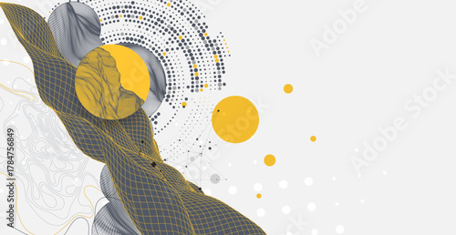 Abstract wireframe background. Modern science or technology art elements. Surface illustration inside circles