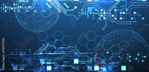 Abstract circuit board background with sphere. Hi-tech digital technology concept. Vector.
