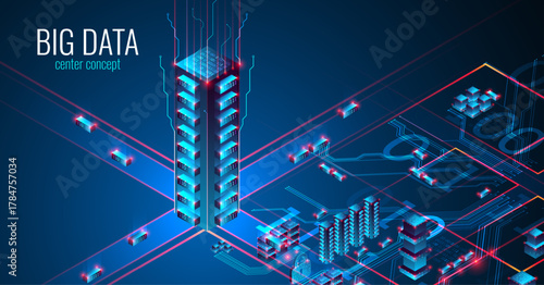 Big Data. Abstract digital futuristic vector illustration on technology background. Data mining and management concept. Hand drawn art.