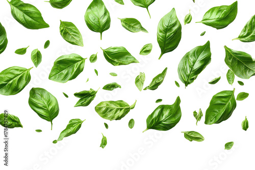 Fresh Basil Leaves Pattern. Culinary Herb For Cooking And Garnishing Isolated On Transparent Background