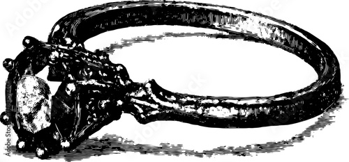 Vintage engagement ring in a detailed line drawing style. This elegant jewelry set features classic craftsmanship, creating a beautiful vector illustration.