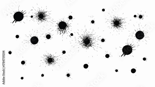 set of ink blots splashes and stains with floral and snowflake pattern design