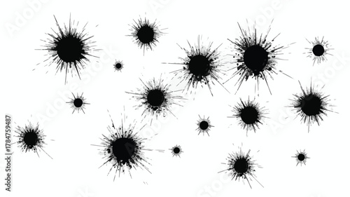 set of ink blots splashes and stains with floral and snowflake pattern design