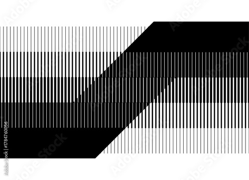 Vector black and white striped background with place for text in retro style. Modern pattern of parallel lines for advertising, interior, packaging. Design element. Border. Broken stripe