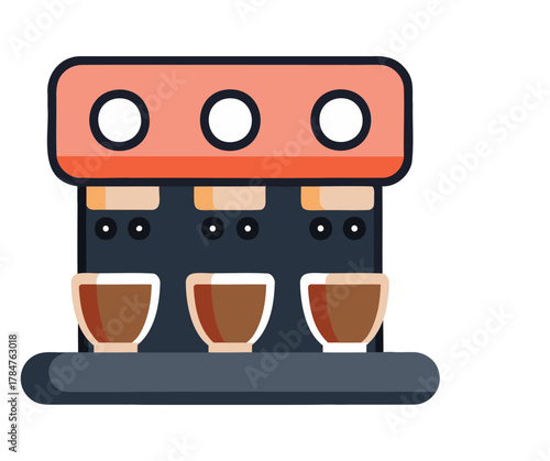 Modern Coffee Machine Vector Illustration with Coffee Cups.