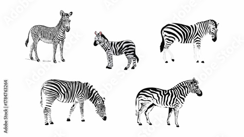Set of zebra animal silhouette illustration