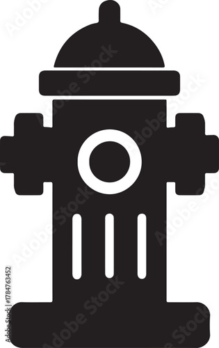 Simple black and white icon depicting a classic fire hydrant design