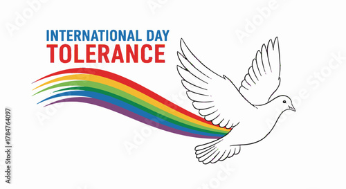 International day of tolerance vector illustration with dove and rainbow for peace and unity day