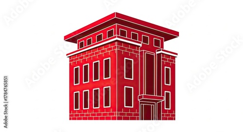 Red Brick Building Illustration Minimalist Design.