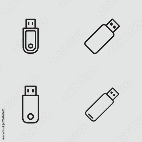 USB flash drive outline icons set for computer accessories