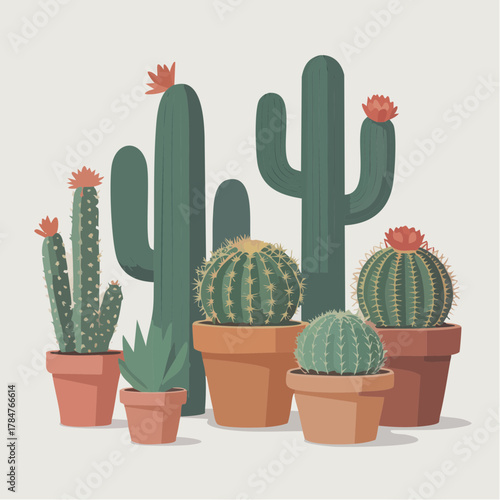 Stylish collection of potted cacti, bringing desert vibes to your space with trendy botanical decor, perfect for modern interiors and plant lovers