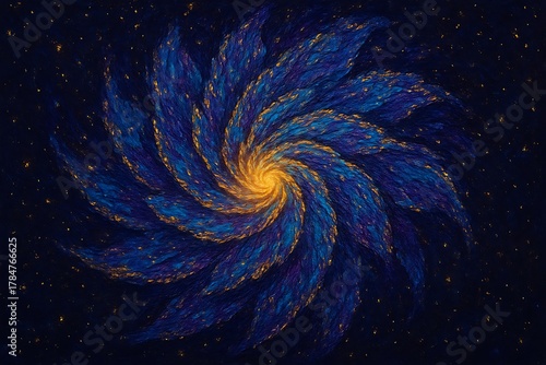 A highly stylized, almost impressionistic image of a galaxy where the spiral arms unfurl like petals in a cosmic bloom.