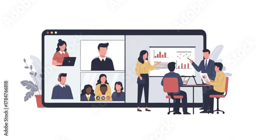 Online Meeting and Presentation Collaboration in a Virtual Environment, Digital Conference Whisk_8a1330c490e2aefaee5422a015ab8011dr_vector