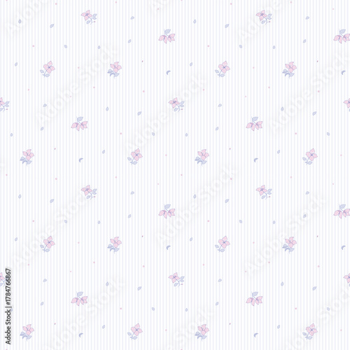 Hand drawn flower pattern, floral seamless pattern, cottagecore ditsy tile print, gentle flower print on stripe background. Small flower style, tiny design for fashion, texture, fabric, wallpaper
