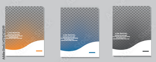 Set of editable square banner template. Car rental banner with black, orange and blue color background. Flat design vector with photo collage.vector Eps10