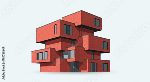 Modern Red Modular Building Architecture Design.