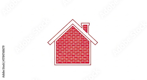 Simple Red Brick House Icon with Chimney and Roof Outline.