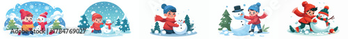 vector of a little boy making a snowman
