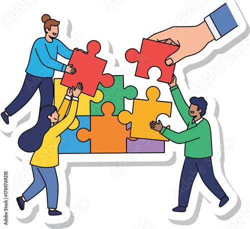 Empowering teamwork: collaborative puzzle building for success Vector