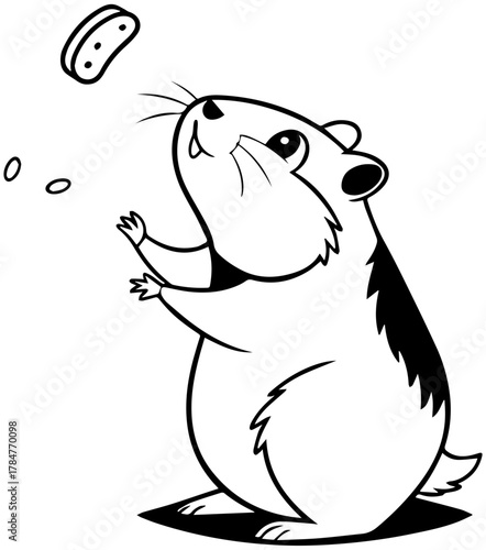 Cartoon Hamster Reaching for Falling Treat – Vector Illustration