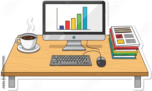 Dynamic office desk: mastering data visualization & productivity Vector