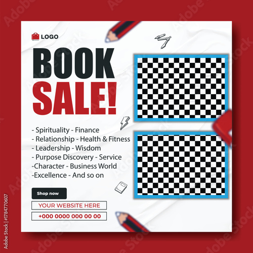 Special book sale announcement with stack of books and decorative elements on green background.
Exciting special book sale announcement featuring stacked books and graduation cap on a vibrant green.